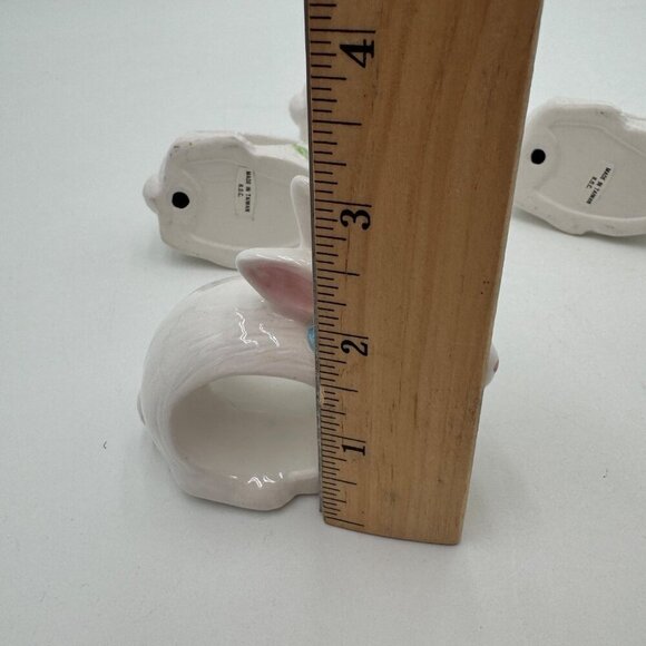 VTG White Easter Bunny Rabbit Napkin Rings Holders Set of 4 springtime white - Picture 6 of 7